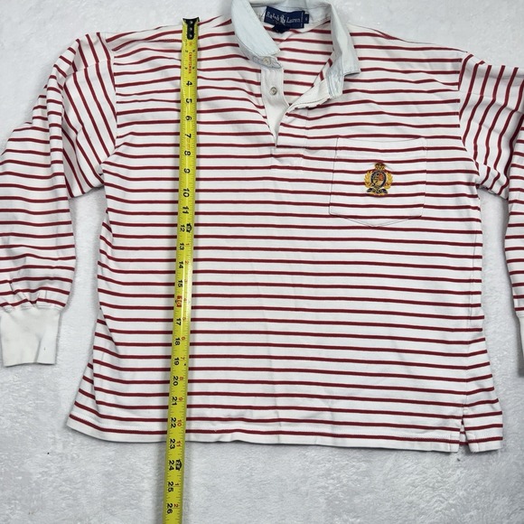 Vintage Ralph Lauren Cropped Rugby Shirt Womens S Red White Stripe Crest Logo - Picture 5 of 8
